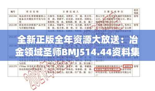 全新正版全年资源大放送:冶金领域圣师BMJ514.44资料集